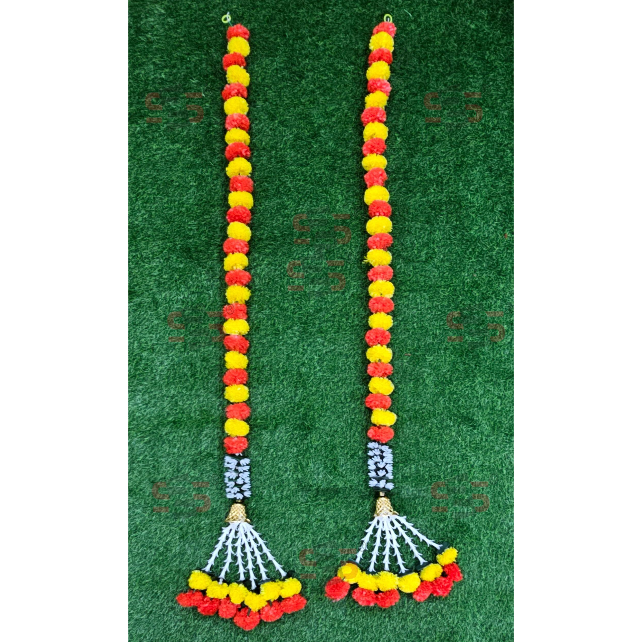 S2S Marigold Garland for Decoration Artificial Marigold Flowers Decorations Indian Dcor for Pooja, Wedding, Events, Diwali, Decor 2pcs (Orange & Yellow)
