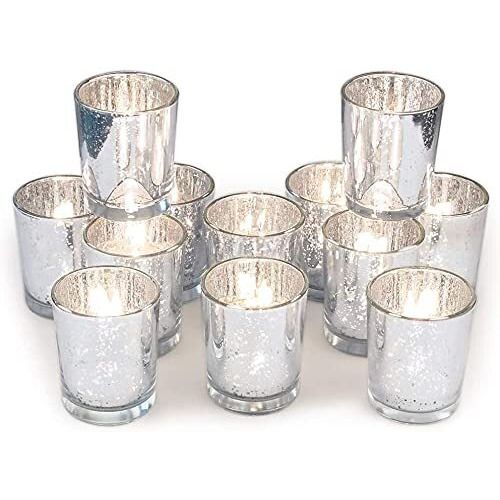 The Purple Tree Silver Mercury Votive Tealight Candle Holders for Diwali Christmas (Pack of 12) Diwali Tealights, Corporate Gifts, Home Decor Gift Item, Diwali Decoration, Christmas tealight