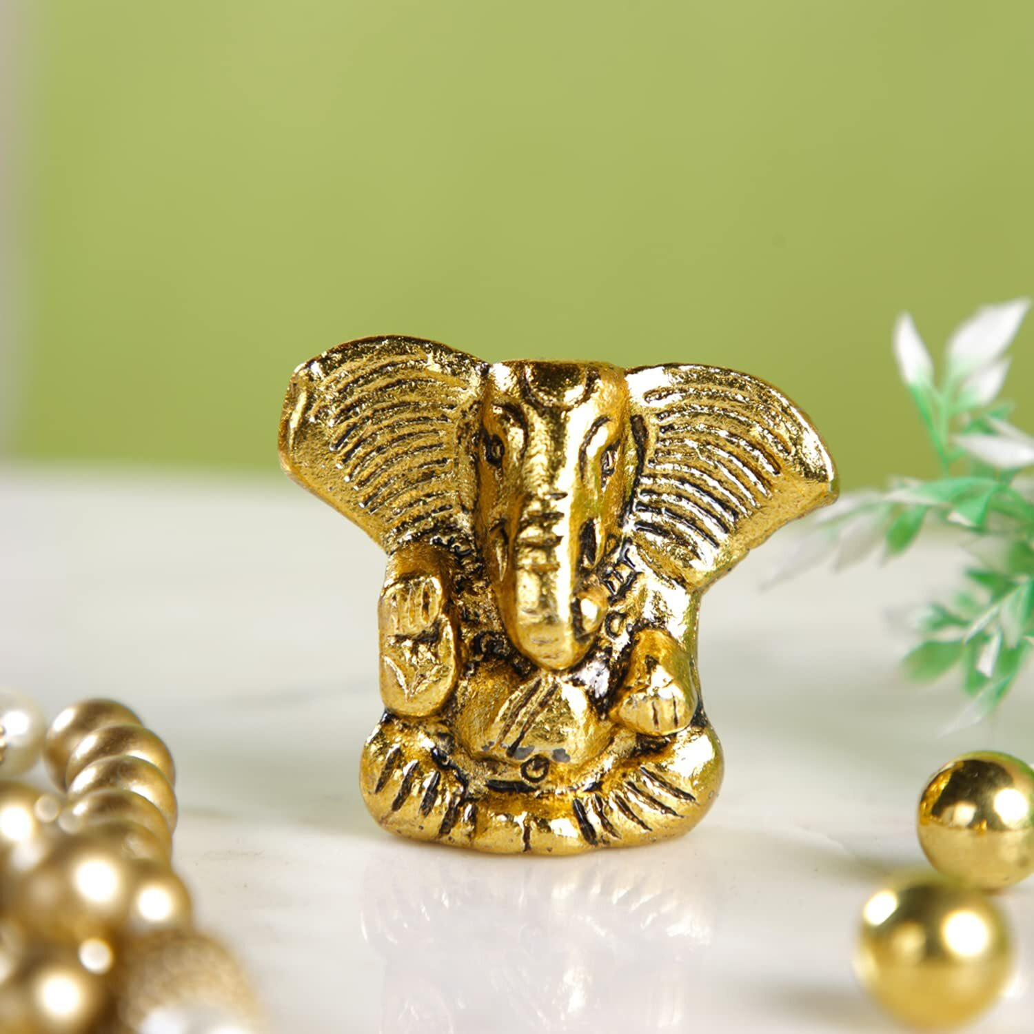 CraftVatika Metal Ganesh Idol for Car Dashboard Small, Handmade Small Ganpati Statue Murti for Home, Office, Tabledesk, Diwali Gift Items (Golden, 4 CM Height)