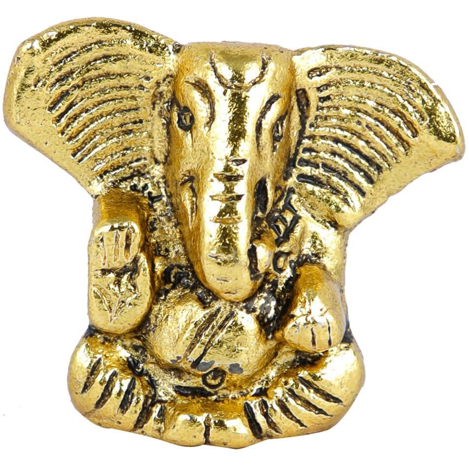 CraftVatika Metal Ganesh Idol for Car Dashboard Small, Handmade Small Ganpati Statue Murti for Home, Office, Tabledesk, Diwali Gift Items (Golden, 4 CM Height)
