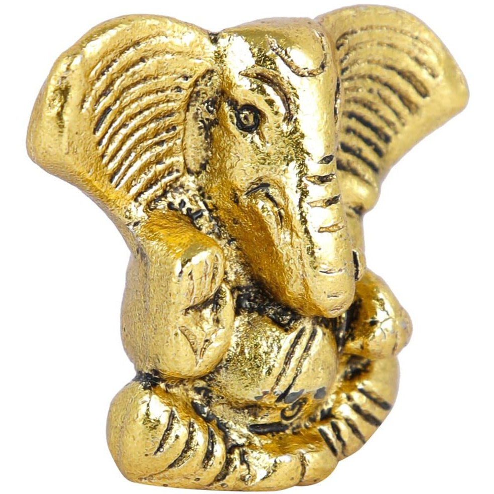 CraftVatika Metal Ganesh Idol for Car Dashboard Small, Handmade Small Ganpati Statue Murti for Home, Office, Tabledesk, Diwali Gift Items (Golden, 4 CM Height)