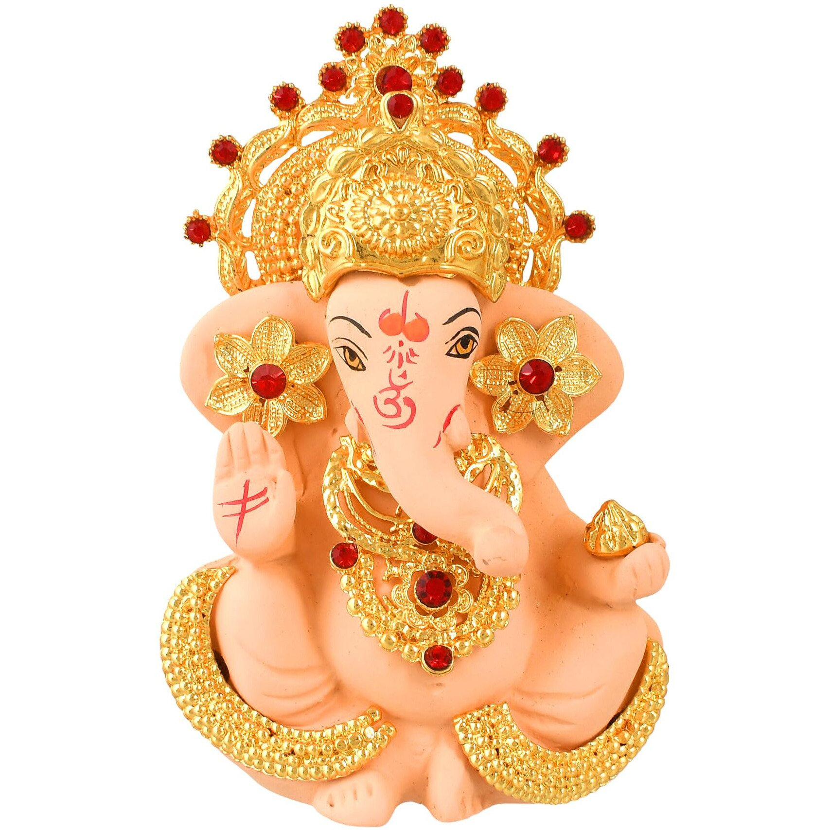 CraftVatika Ganesh Idol Murti Statue for Car Dashboard Gift Ceramic Terracotta Gold Plated Ganesha Ganpati Idols Showpiece Figurine for Home Pooja Room Diwali Decoration. (Ivory Color)