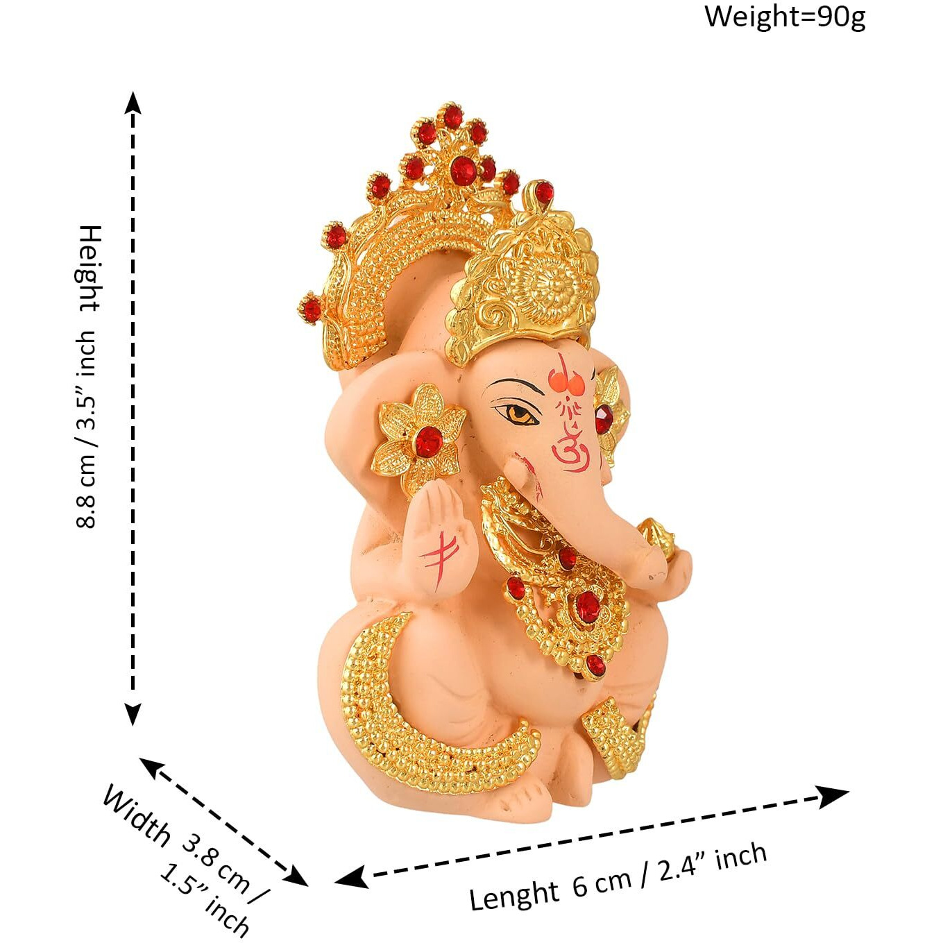 CraftVatika Ganesh Idol Murti Statue for Car Dashboard Gift Ceramic Terracotta Gold Plated Ganesha Ganpati Idols Showpiece Figurine for Home Pooja Room Diwali Decoration. (Ivory Color)