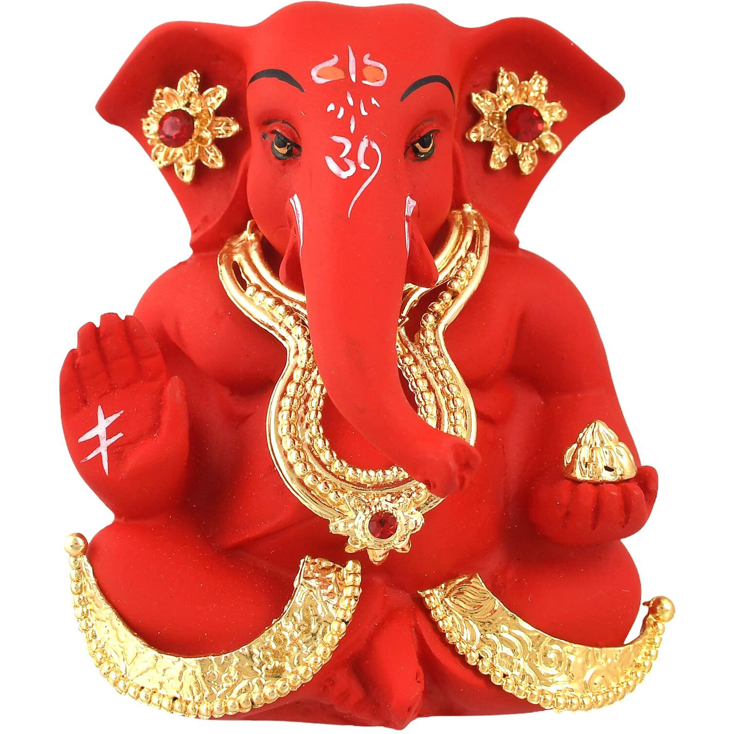 CraftVatika Ganesh Idol Murti Statue for Car Dashboard Gift Ceramic Terracotta Gold Plated Ganesha Ganpati Idols Showpiece Figurine for Home Pooja Room Diwali Decoration. (Red Color)