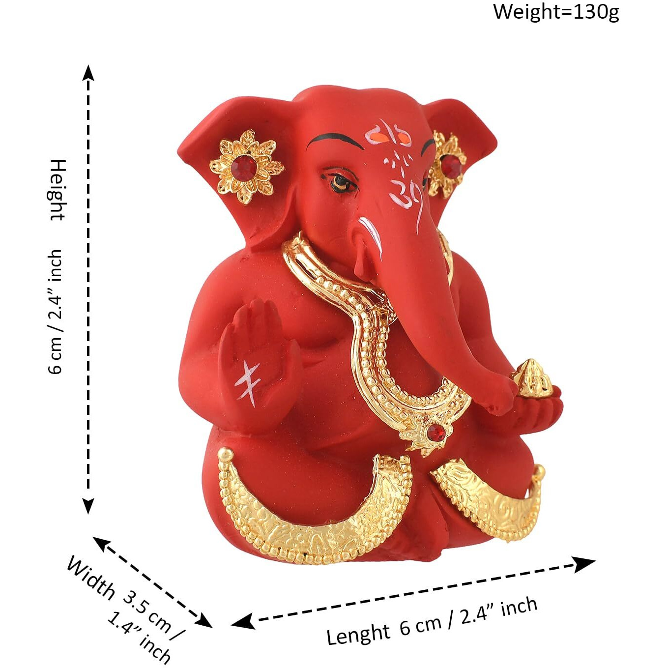 CraftVatika Ganesh Idol Murti Statue for Car Dashboard Gift Ceramic Terracotta Gold Plated Ganesha Ganpati Idols Showpiece Figurine for Home Pooja Room Diwali Decoration. (Red Color)