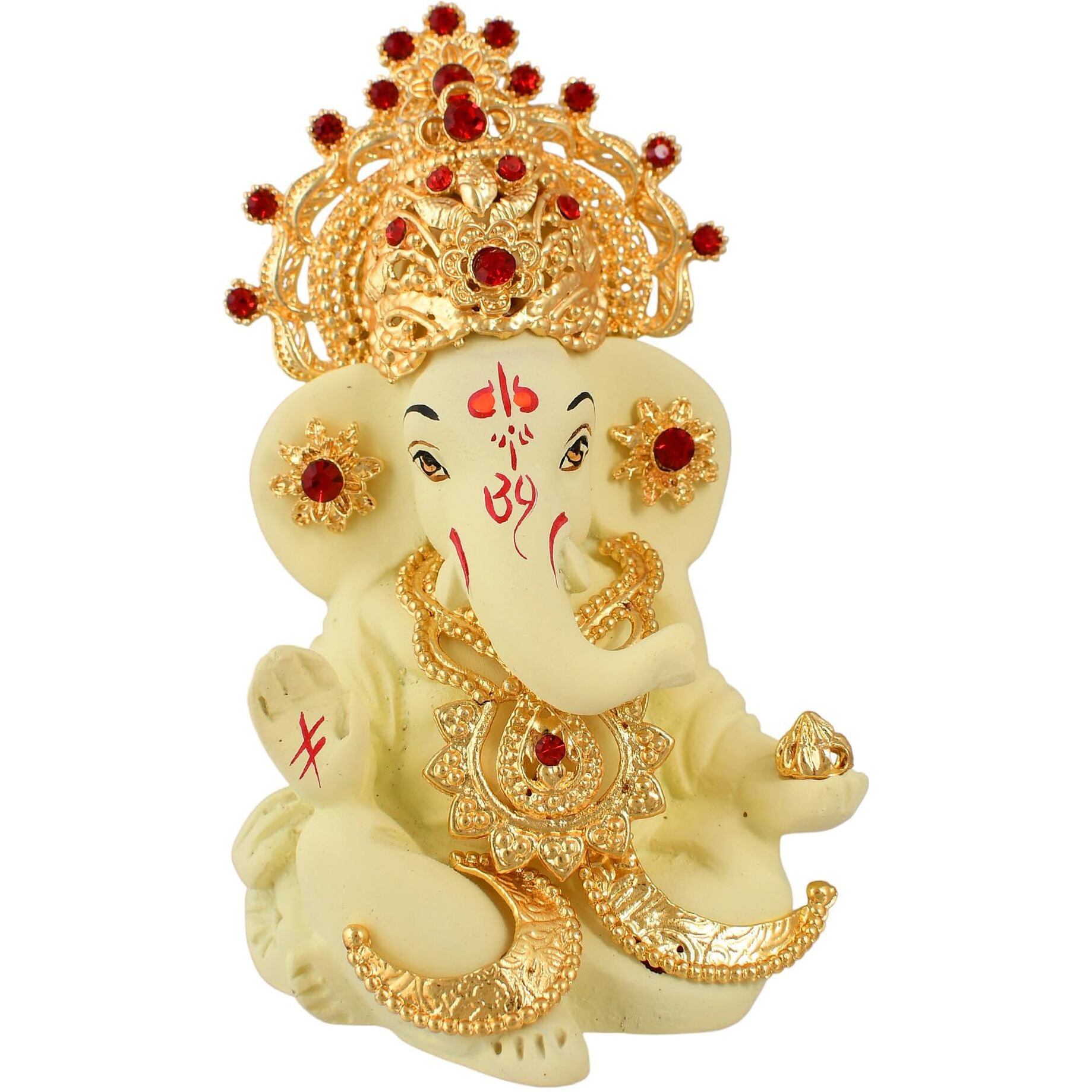 CraftVatika Ganesh Idol Murti Statue for Car Dashboard Gift Ceramic Terracotta Gold Plated Ganesha Ganpati Idols Showpiece Figurine for Home Pooja Room Diwali Decoration. (Cream Color)