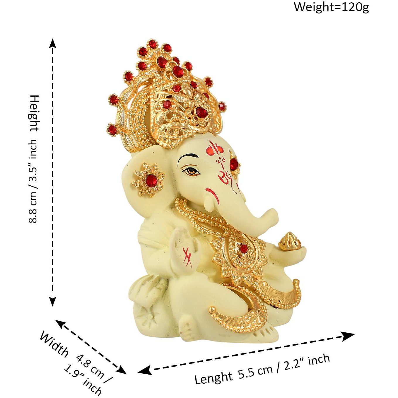 CraftVatika Ganesh Idol Murti Statue for Car Dashboard Gift Ceramic Terracotta Gold Plated Ganesha Ganpati Idols Showpiece Figurine for Home Pooja Room Diwali Decoration. (Cream Color)