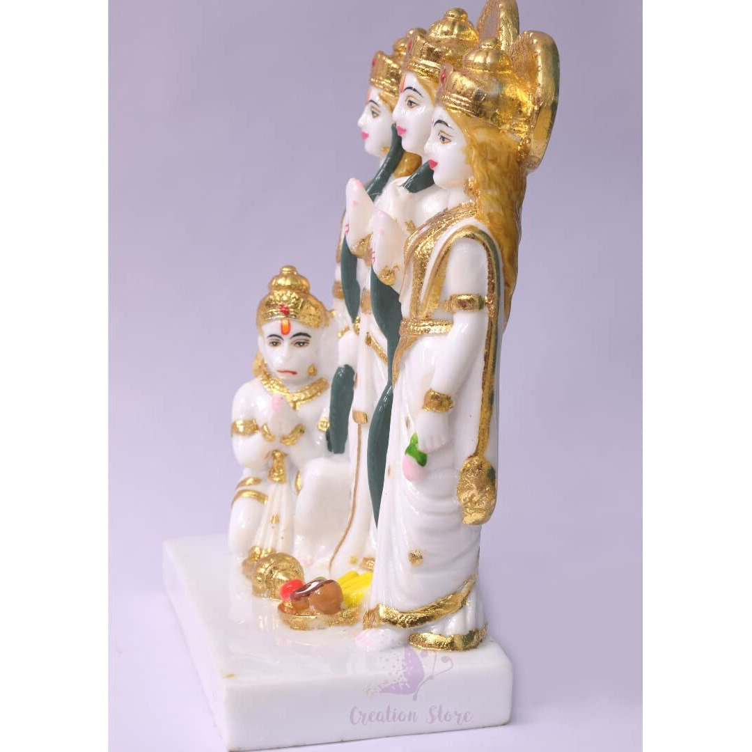 Gold Plated Ram Darbar Murti for Home Temple Marble Big | Handmade Lord Ram Darbar Idol Showpiece Hindu Religious Idols Ram Sita Laxman Hanuman Statue Puja Diwali Decoration Items- ( 8 Inches)