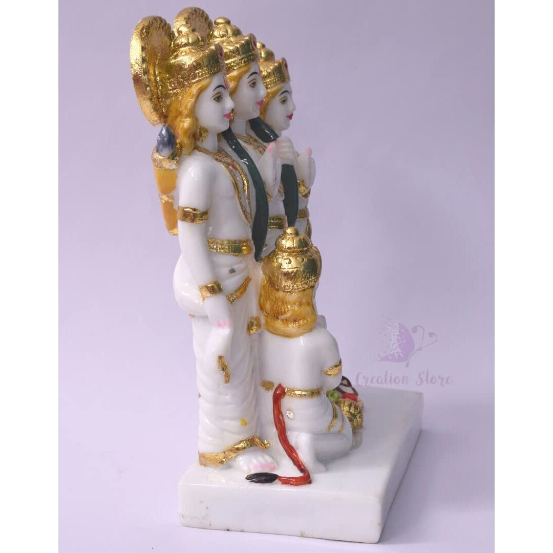Gold Plated Ram Darbar Murti for Home Temple Marble Big | Handmade Lord Ram Darbar Idol Showpiece Hindu Religious Idols Ram Sita Laxman Hanuman Statue Puja Diwali Decoration Items- ( 8 Inches)