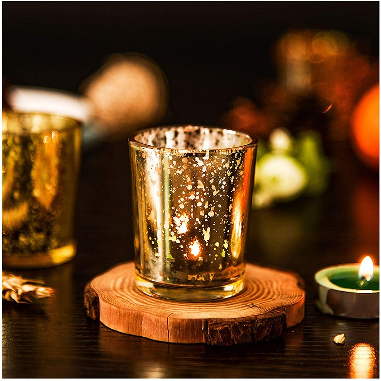 The Purple Tree Glass Gold Mercury Votive Tealight Candle Holders For Diwali Christmas (Pack Of 12) Diwali Tealights, Corporate Gifts, Home Decor Gift Item, Diwali Decoration, Christmas Tealight