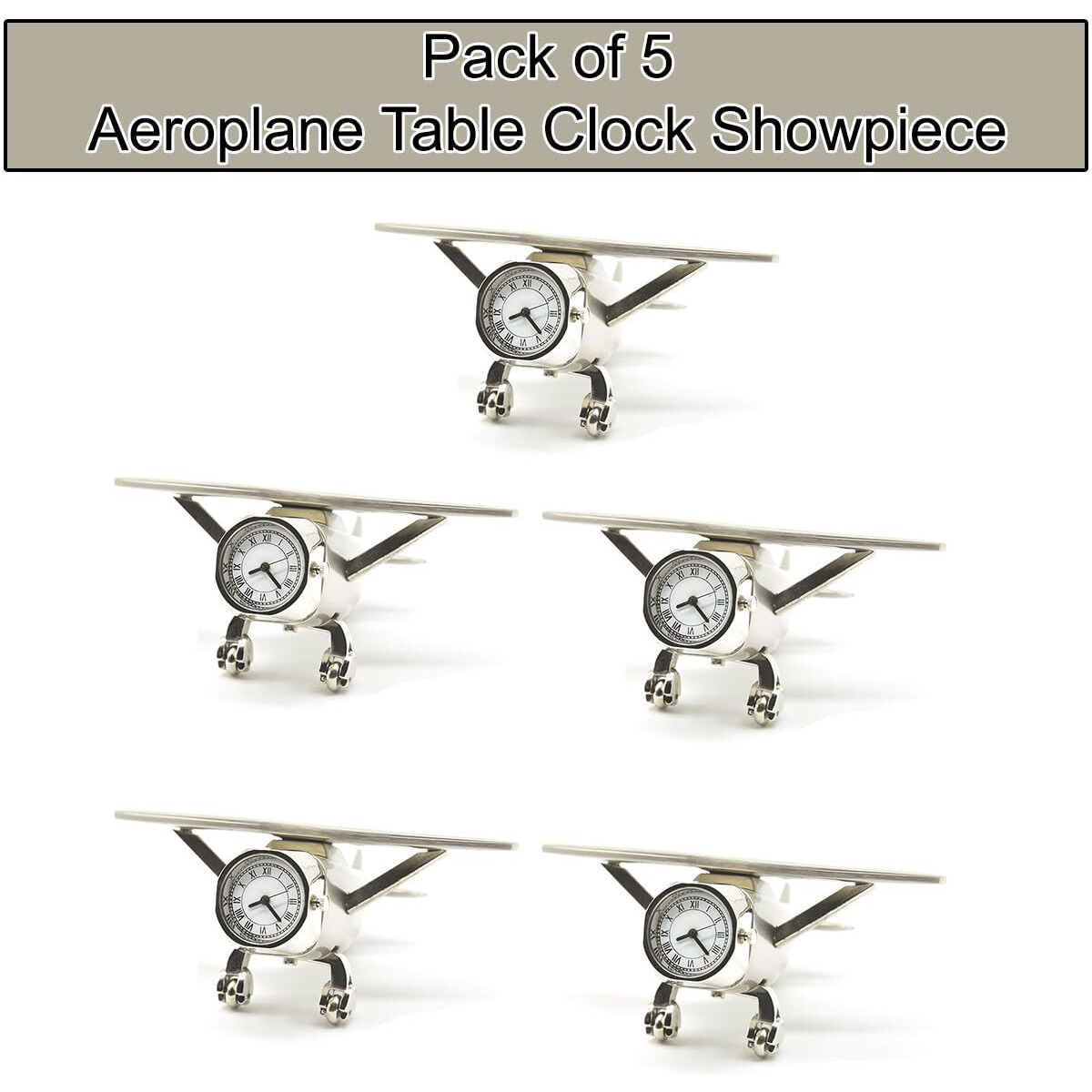 Saugat Traders Analog Table Clock Airplane Miniature Desk Clock Aeroplane Table Clock Paper Weight Showpiece for Office Desk | Diwali | New Year | Bulk Gifts for Corporate Clients