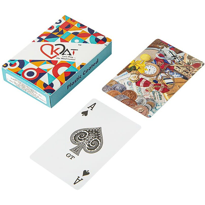 KAT 2 Pieces Playing Cards Plastic Coated Design B D Multi Colour Pack Premium Art Card Paper Decks for Bridge Rummy Poker Holi Diwali Taash Game Nights Party & Fun