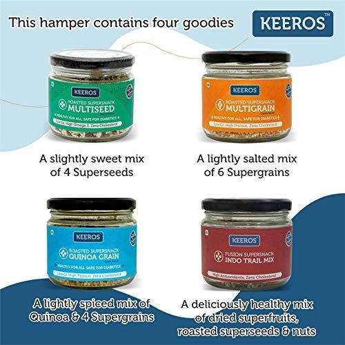 Keeros Healthy Diwali Gift Box with a variety of Sweet & Salted, Tasty & Nutritious Super Snacks in Beautiful Glass Jars Packed in Premium Gift Hamper | Diwali Corporate Gift for Employees & Clients