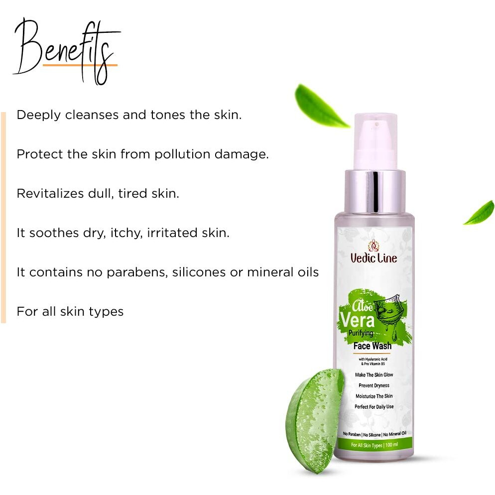 Vedic Line Aloe Vera Purifying Face Wash Reduce Dryness, Patchiness & Oiliness With Niacinamide, Aloe Vera For Natural Radiance, Diwali Gifts, 100Ml