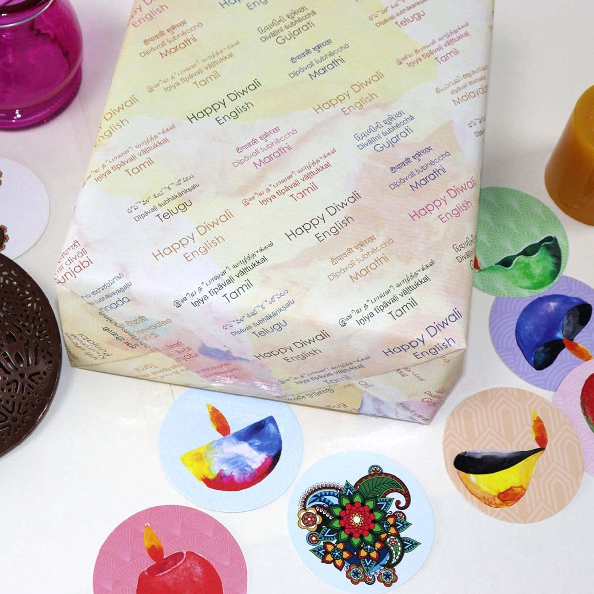 eVincE Diwali Festival Gift Wrapping Paper Roll | Celebration Gifts for Him her Kids Adults Office Party Gifts|2 Designs| White & Colorful Printed |68 X 42 Cms Large 40 Sheet