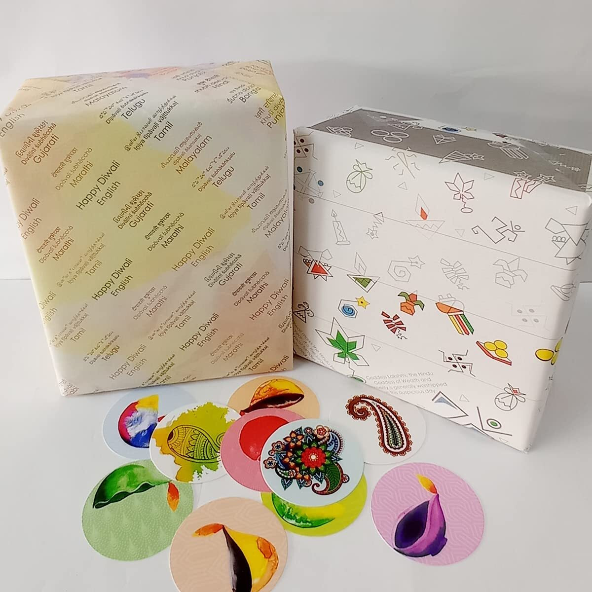 eVincE Diwali Festival Gift Wrapping Paper Roll | Celebration Gifts for Kids Adults Office Party Gifts | 2 Designs | White & Colorful Printed | 68 X 42 Cms Large 20 Sheet
