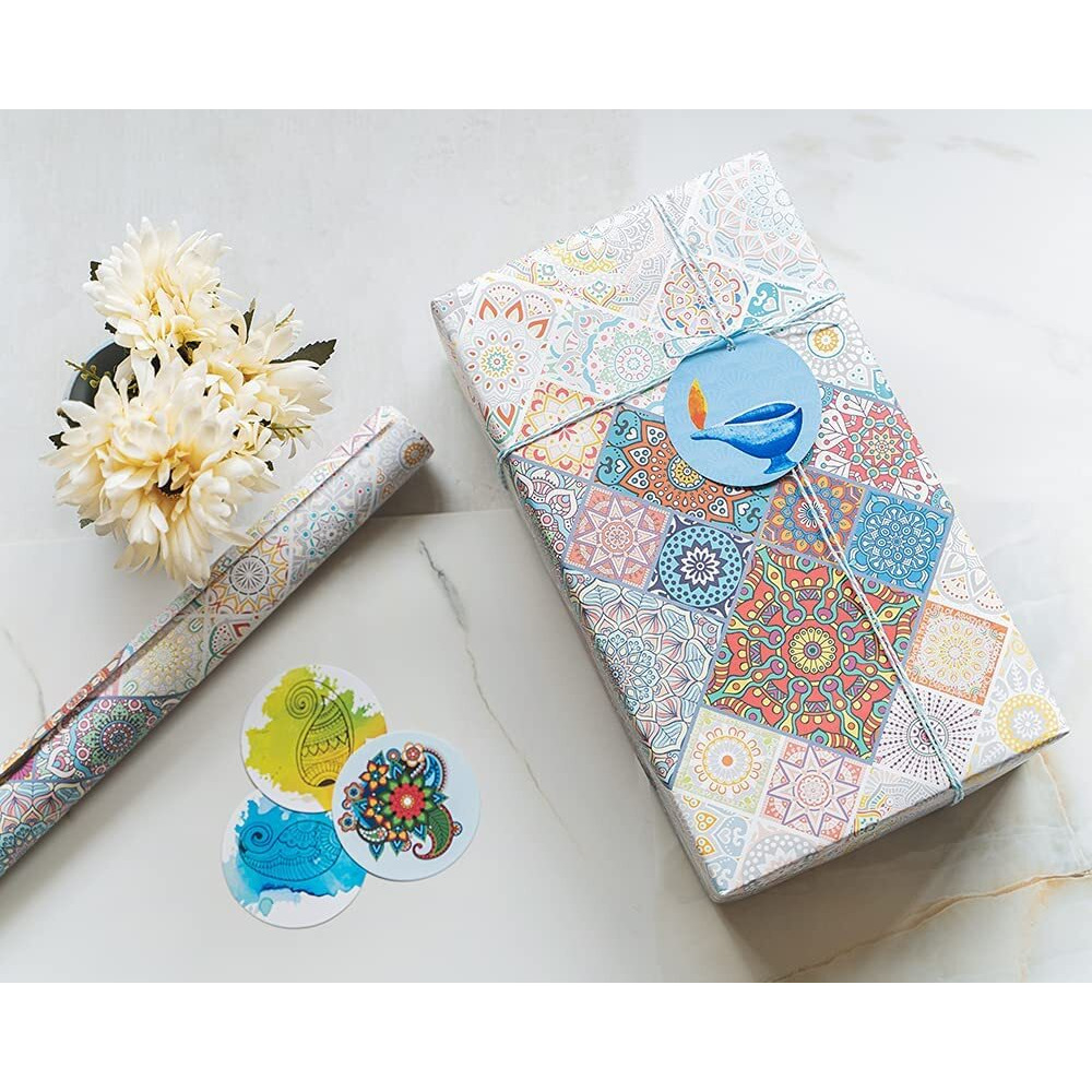 eVincE Gift Wrapping Paper Diwali gifting ideas New Year theme dinner party return favors | set of 40 Sheets 50 x 70 cms | for corporate gifts wraps | Festive Mandala Gift papers for everyone