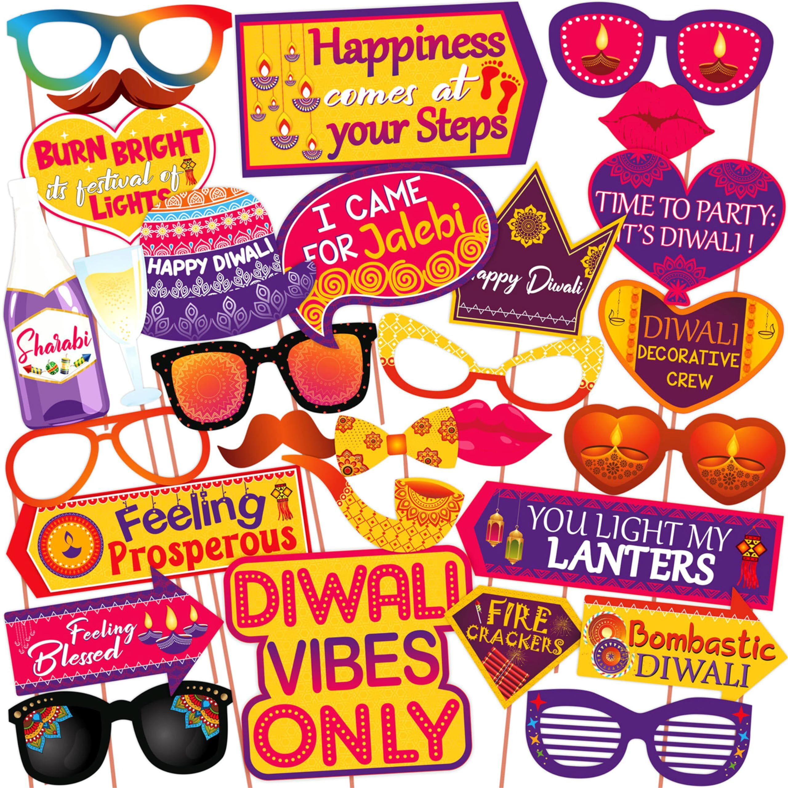 WOBBOX Diwali Decoration Happy Diwali Party Props, Multi Colour, Diwali Decoration Item, Diwali Dcor Items (28 Pcs)