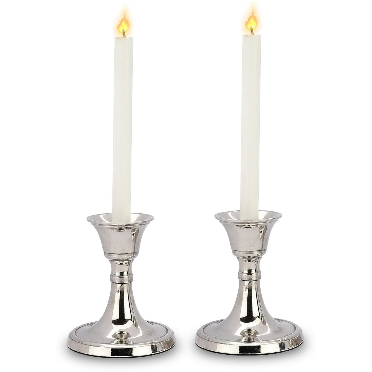 PURESTORY Candle Holder | Candle Holders for Home Decoration | Heat Resistance with Aesthetic Appeal | Best for Gifting & Diwali Decoration | Silver Metal Candle Stand | Size - 3.5 Inch | Pack of 2