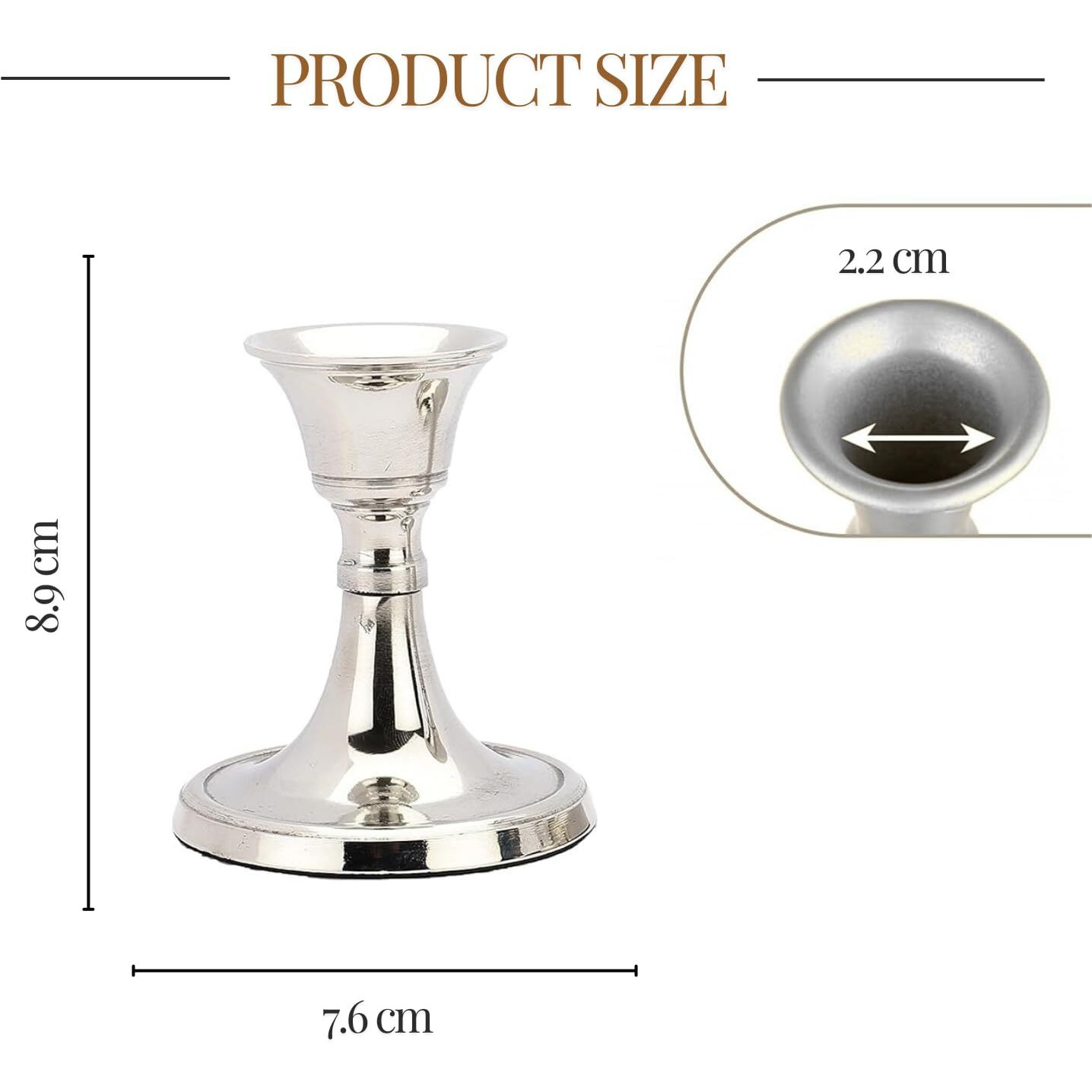 PURESTORY Candle Holder | Candle Holders for Home Decoration | Heat Resistance with Aesthetic Appeal | Best for Gifting & Diwali Decoration | Silver Metal Candle Stand | Size - 3.5 Inch | Pack of 2