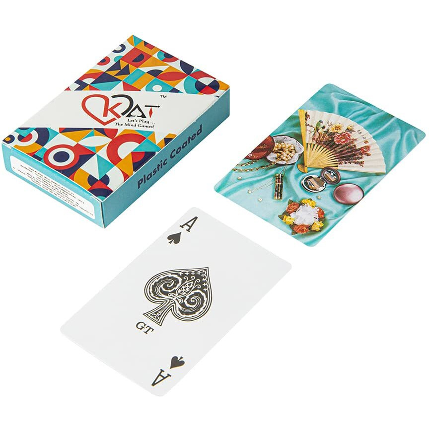 KAT 2 Pieces Playing Cards Plastic Coated Design C D Multi Colour Pack Premium Art Card Paper Decks for Bridge Rummy Poker Holi Diwali Taash Game Nights Party & Fun