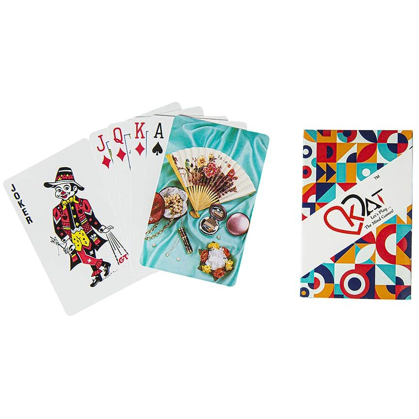 KAT 2 Pieces Playing Cards Plastic Coated Design C D Multi Colour Pack Premium Art Card Paper Decks for Bridge Rummy Poker Holi Diwali Taash Game Nights Party & Fun