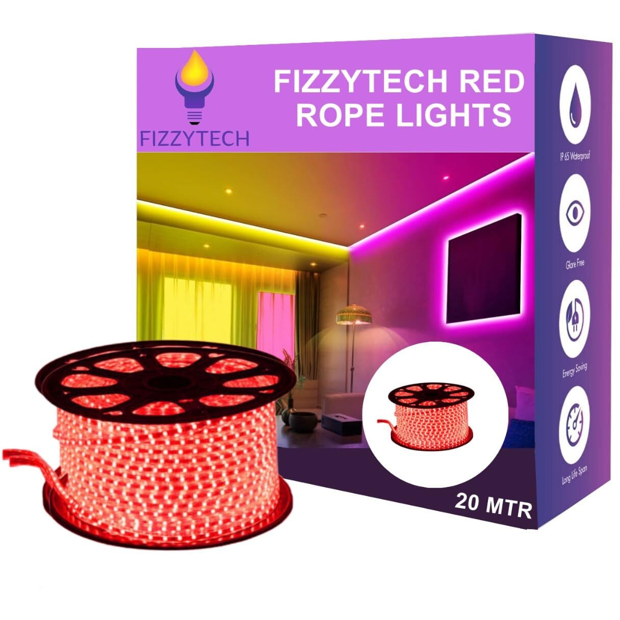 fizzytech Super Bright 20 Meter Waterproof LED Ceiling Light for False Ceiling,Cove Light, Led Strip Light for Home Decoration,Diwali,Christmas-Modes Changing Lights of Home Decoration (RED)