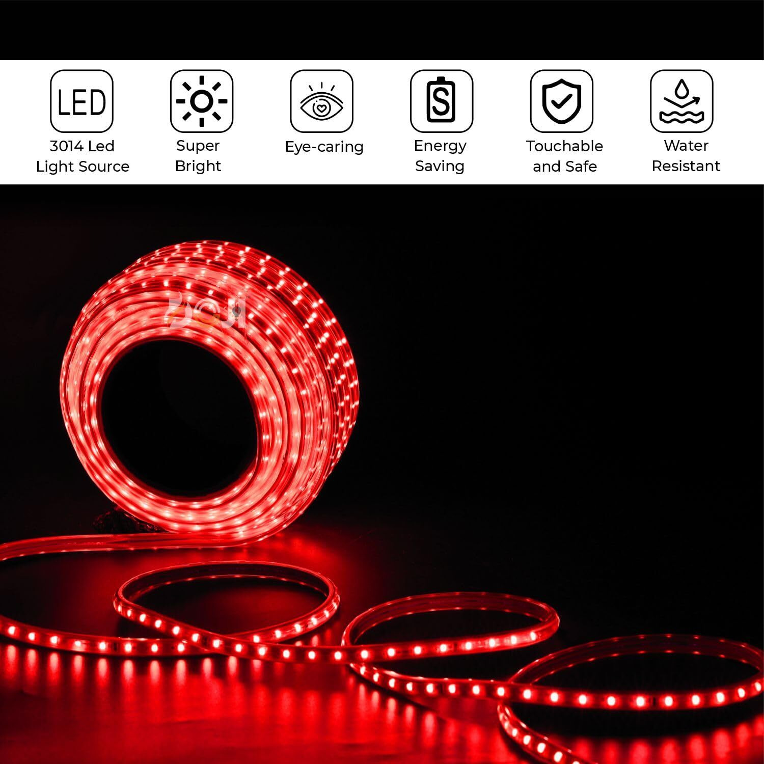 DOJI LED Strip Light,Rope Light for Ceiling, Indoor,Outdoor,Decorative,Diwali,Christmas,Festival,Cove,False Balcony,Entrance.(3 Meter, Red)