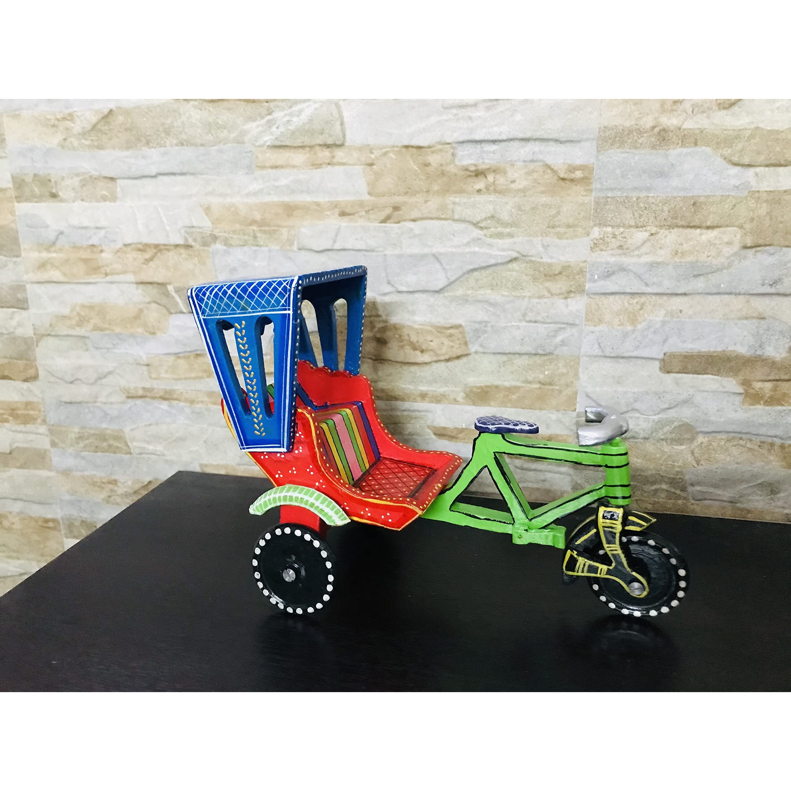 Bobo Handpainted Handcrafted Wooden Rickshaw Combo Pack- Auto Rickshaw + Cycle Rickshaw Wooden Showpiece, Home Decor, Diwali Gift, Souvenir Gift, Multicolor Toy - Pack Of 2, Kid