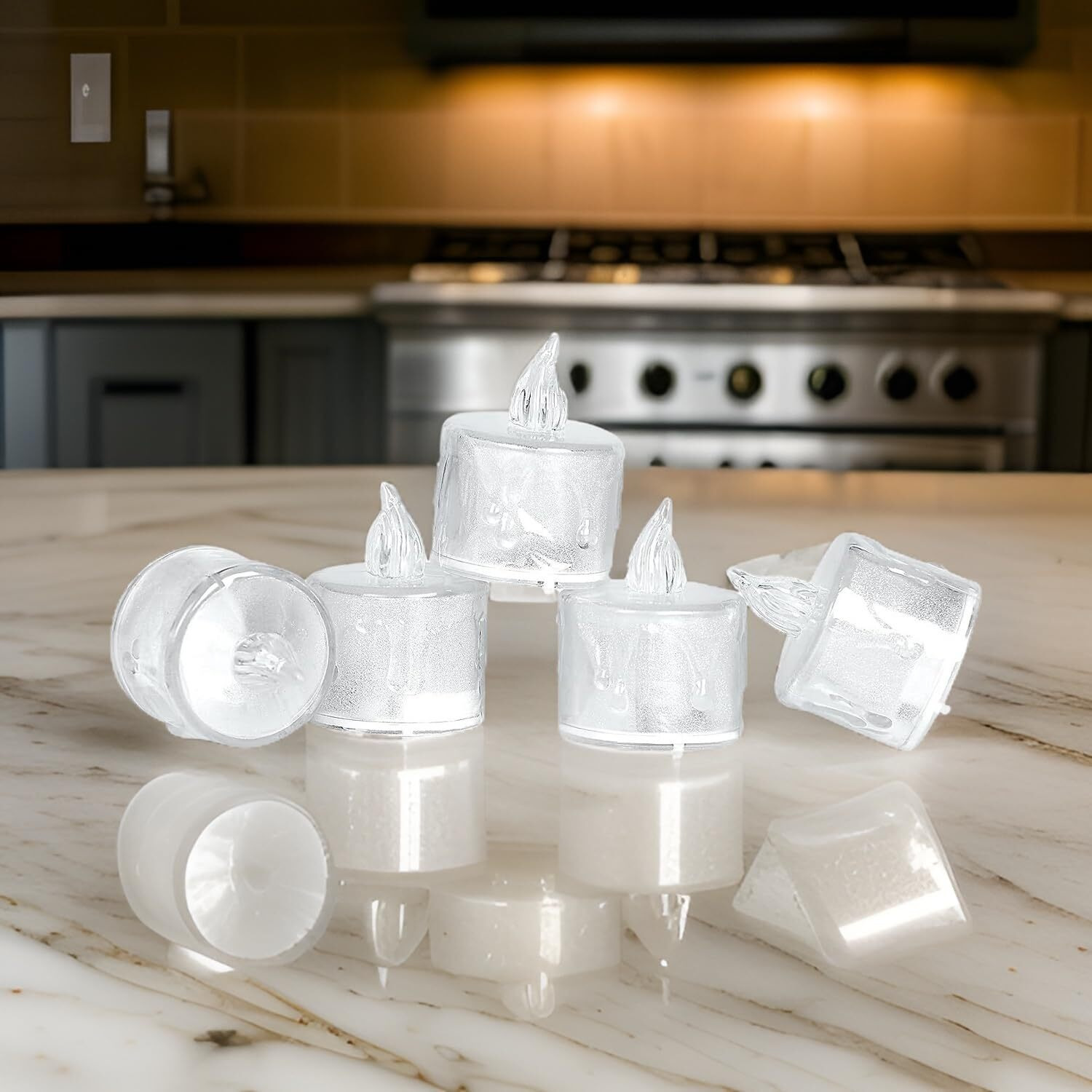 Ein Sof Electric Candle Diyas, 6 Pcs Flameless LED Candles, Decorative Tealight for Home Decoration, Christmas, Diwali, Birthdays, Battery Operated Small Lamps - Warm White