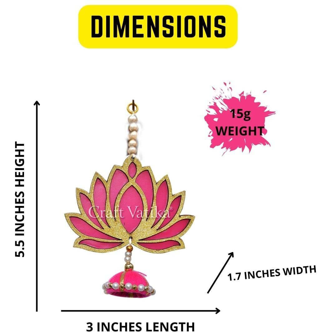 CraftVatika Lotus Hangings Latkans Wall Decor Items for Decoration Set MDF Pack of 4, Handmade Lotus Jhumki for Wedding Temple Diwali Decorations (Golden, 4 Pieces)