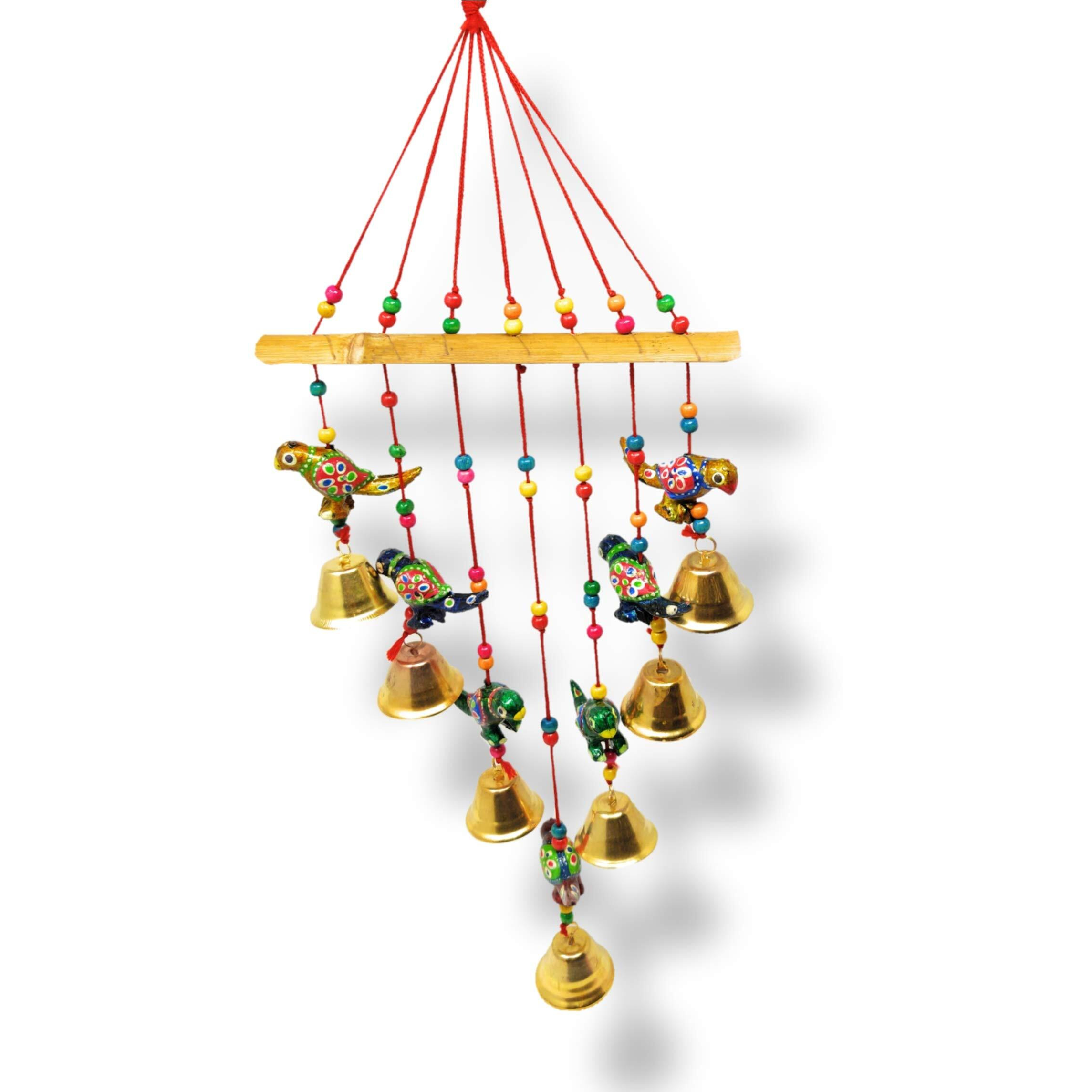 JH Gallery Handcrafted Rajasthani Wind Chime Door/Wall Hanging Decorative Showpiece/Wall Hanging/Home Decor/Home Furnishing/Diwali Gift/Corporate Gift (Colored Parrot)