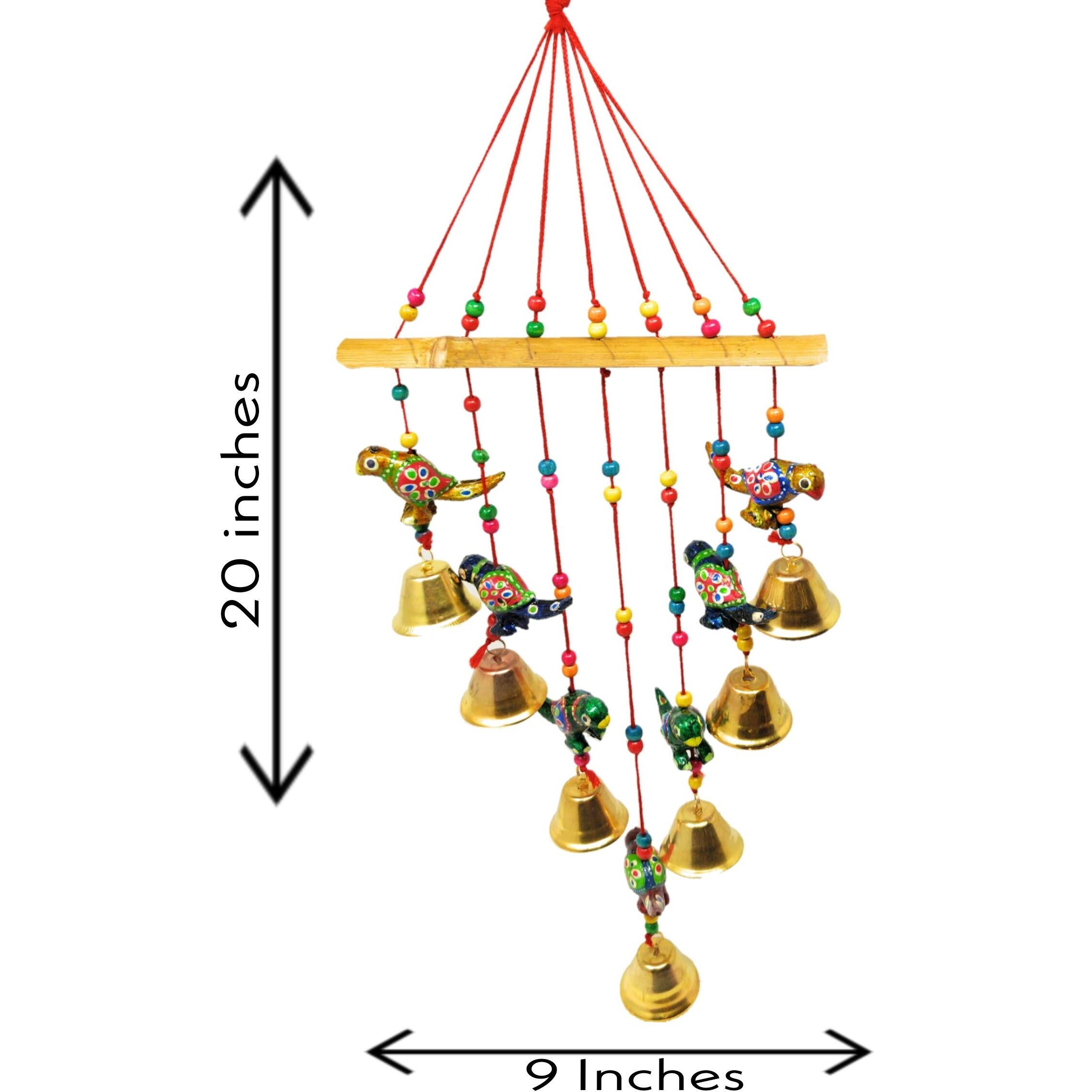 JH Gallery Handcrafted Rajasthani Wind Chime Door/Wall Hanging Decorative Showpiece/Wall Hanging/Home Decor/Home Furnishing/Diwali Gift/Corporate Gift (Colored Parrot)