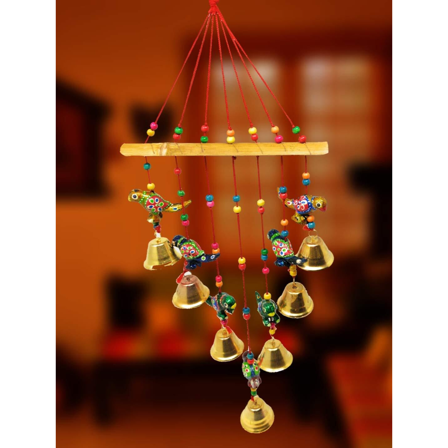 JH Gallery Handcrafted Rajasthani Wind Chime Door/Wall Hanging Decorative Showpiece/Wall Hanging/Home Decor/Home Furnishing/Diwali Gift/Corporate Gift (Colored Parrot)