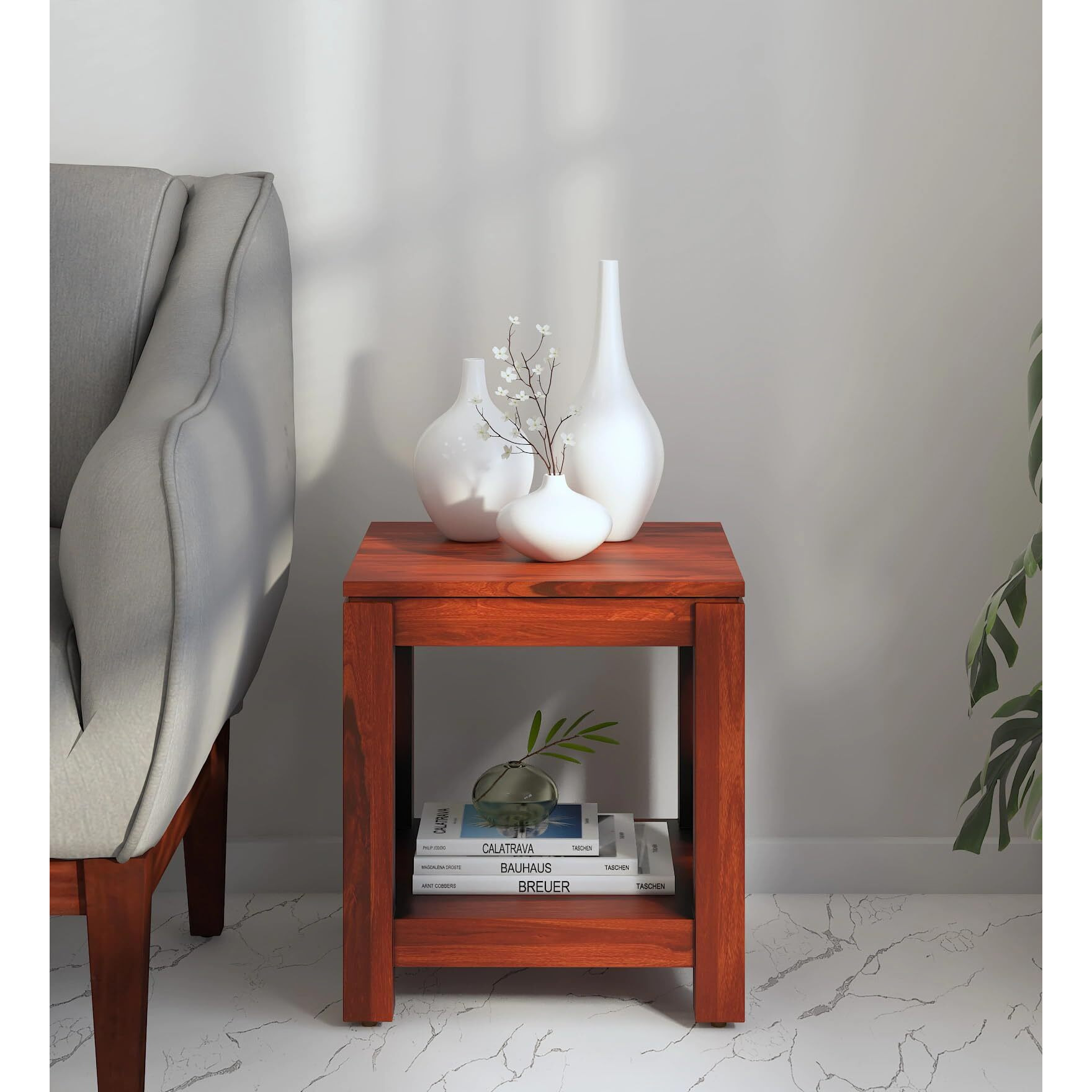 SMAART CRAAFTS Chile Solid Wood END Table for Living Room | Living Room Furniture | Premium Square Side Table for Home & Kitchen| Honey Finish, Pure SHEESHAM Wood | Diwali Decorations