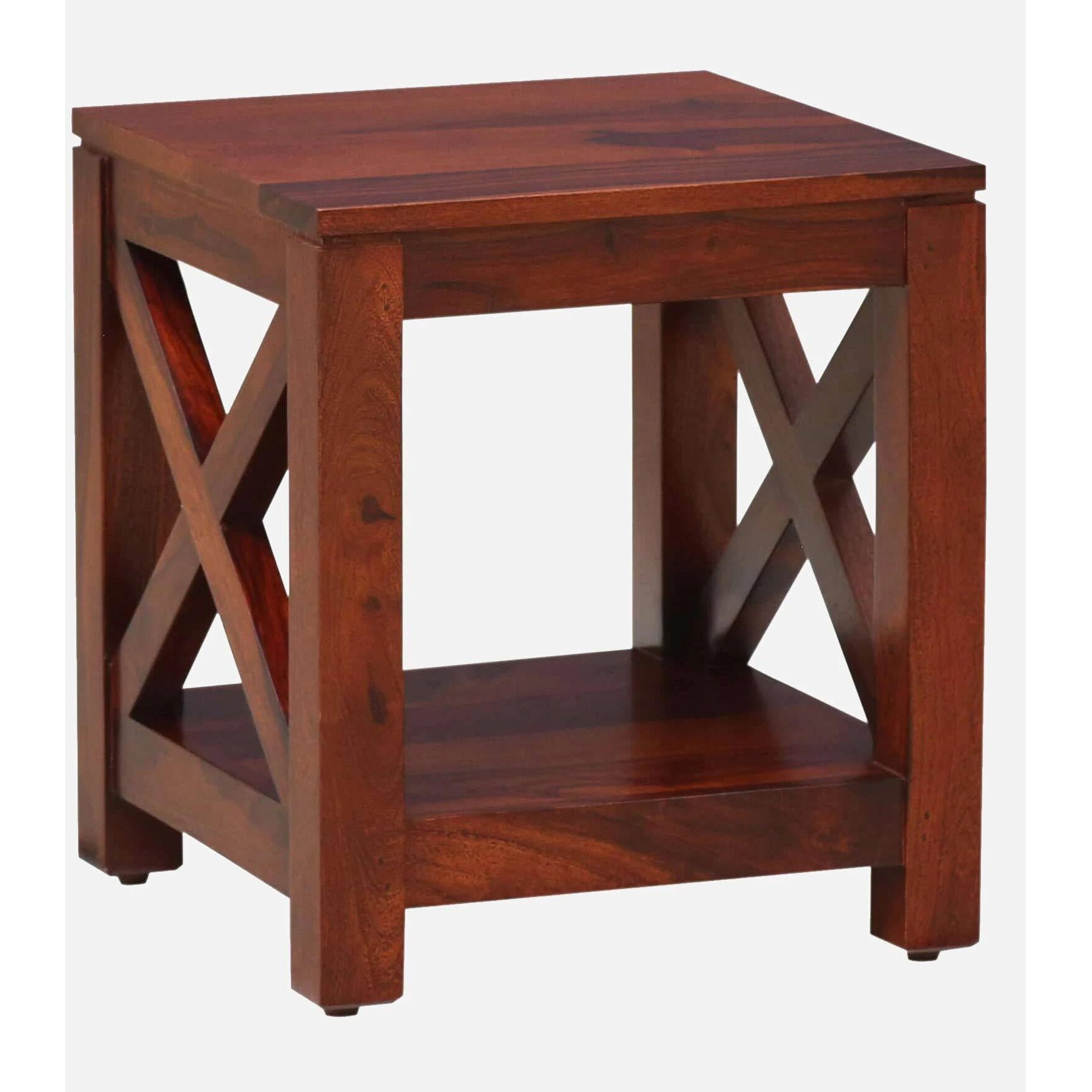 SMAART CRAAFTS Chile Solid Wood END Table for Living Room | Living Room Furniture | Premium Square Side Table for Home & Kitchen| Honey Finish, Pure SHEESHAM Wood | Diwali Decorations