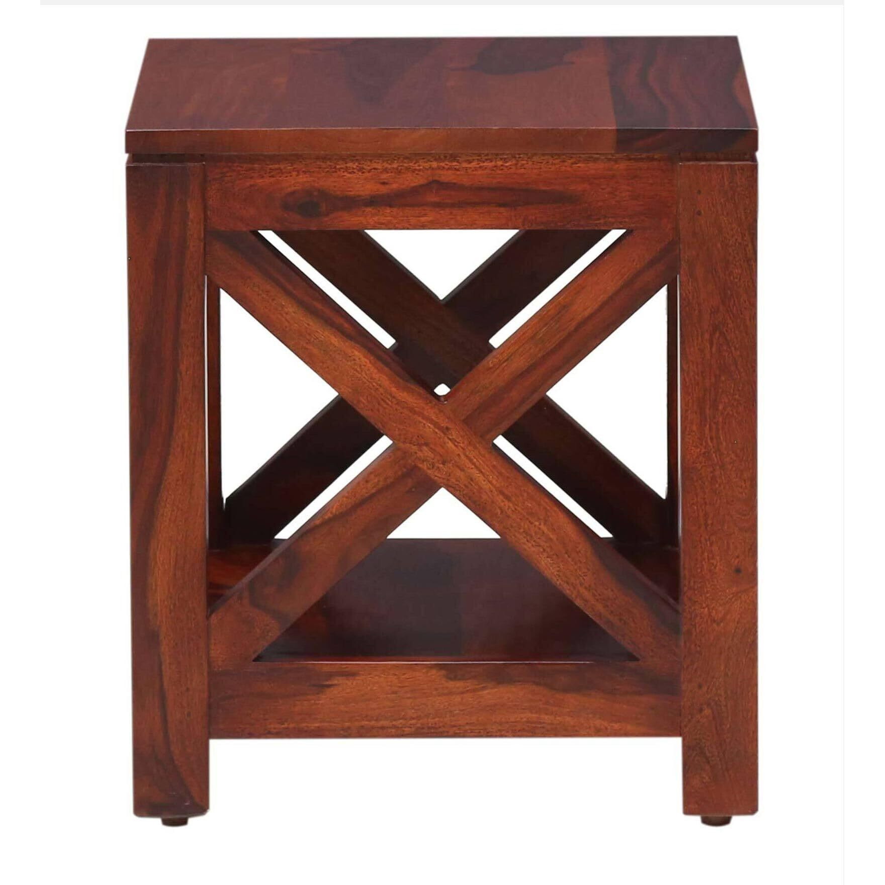 SMAART CRAAFTS Chile Solid Wood END Table for Living Room | Living Room Furniture | Premium Square Side Table for Home & Kitchen| Honey Finish, Pure SHEESHAM Wood | Diwali Decorations