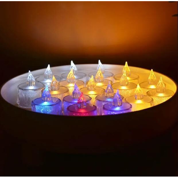 True Decor 24PC Acrylic Flameless & Smokeless Melted Design Crystal LED Candles for Home Decoration||LED Tealight Candles for Christmas & Diwali Pack of 24 (Multicolor)