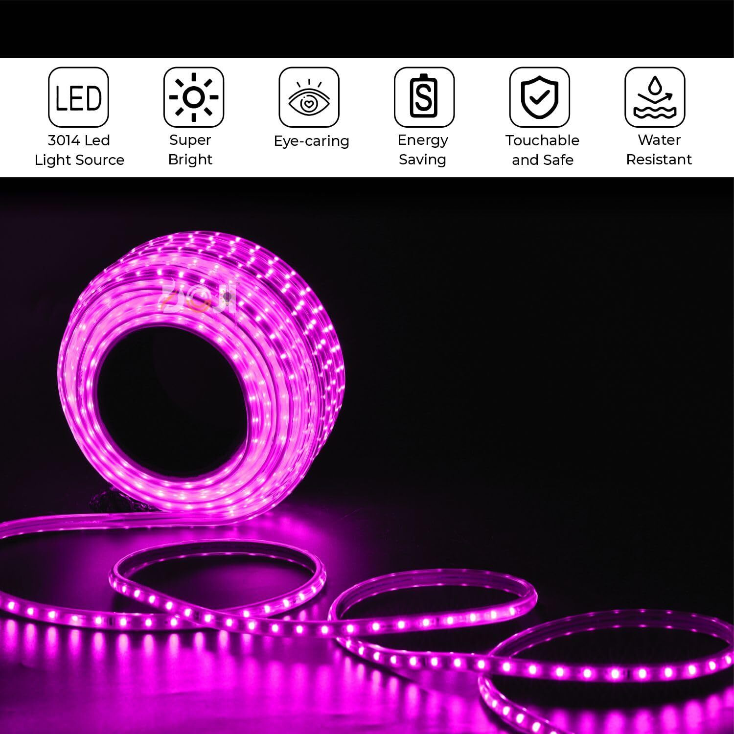 DOJI LED Strip Light,Rope Light for Ceiling, Indoor,Outdoor,Decorative,Diwali,Christmas,Festival,Cove,False Balcony,Entrance.(3 Meter, Pink)