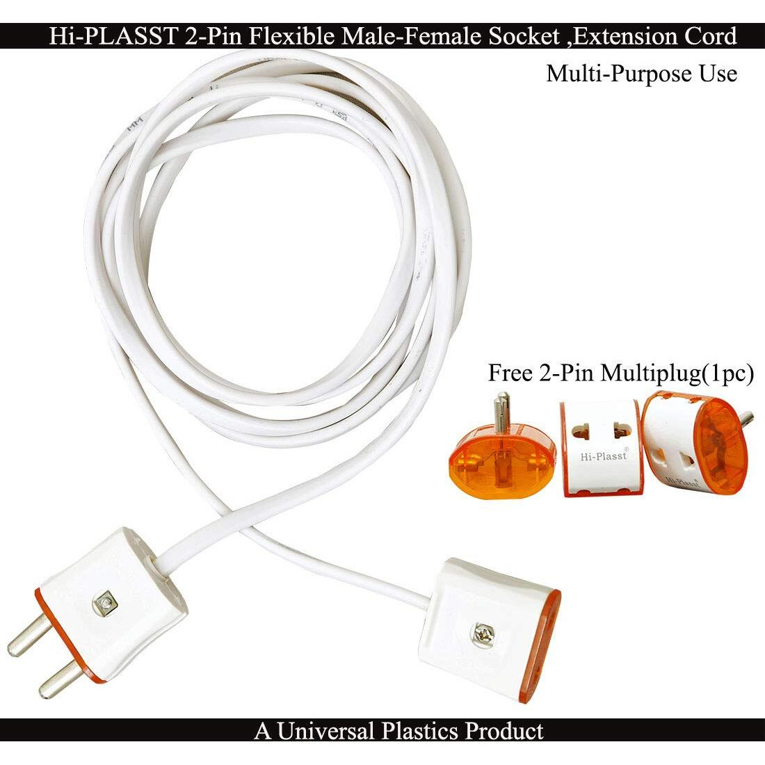 Hi-PLASST 2-Pin Flexible Male-Female Socket,Flat Wire,Extension Cord for Multipurpose Use,Festive Decorations,Diwali,Christmas,etc (8mtr)