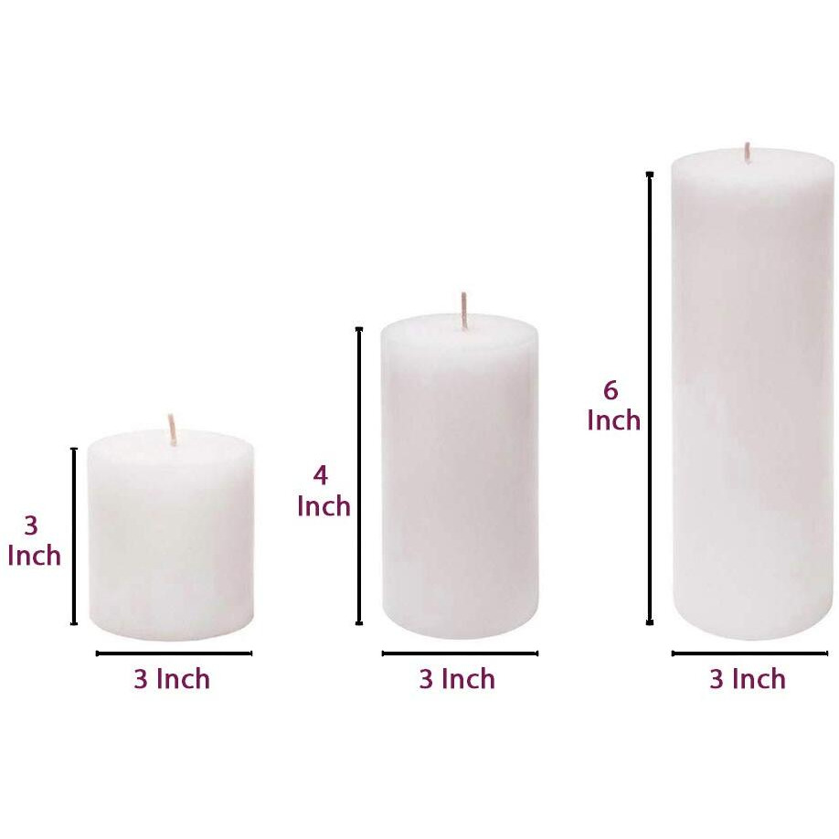 AuraDecor Unscented Pillar Candle Set of 3 | Votive Candles for Home Decor | Diwali Decoration Long Burning, Smokeless, Dripless | Parraffin Wax (3x3, 3x4, 4x6 Inches)