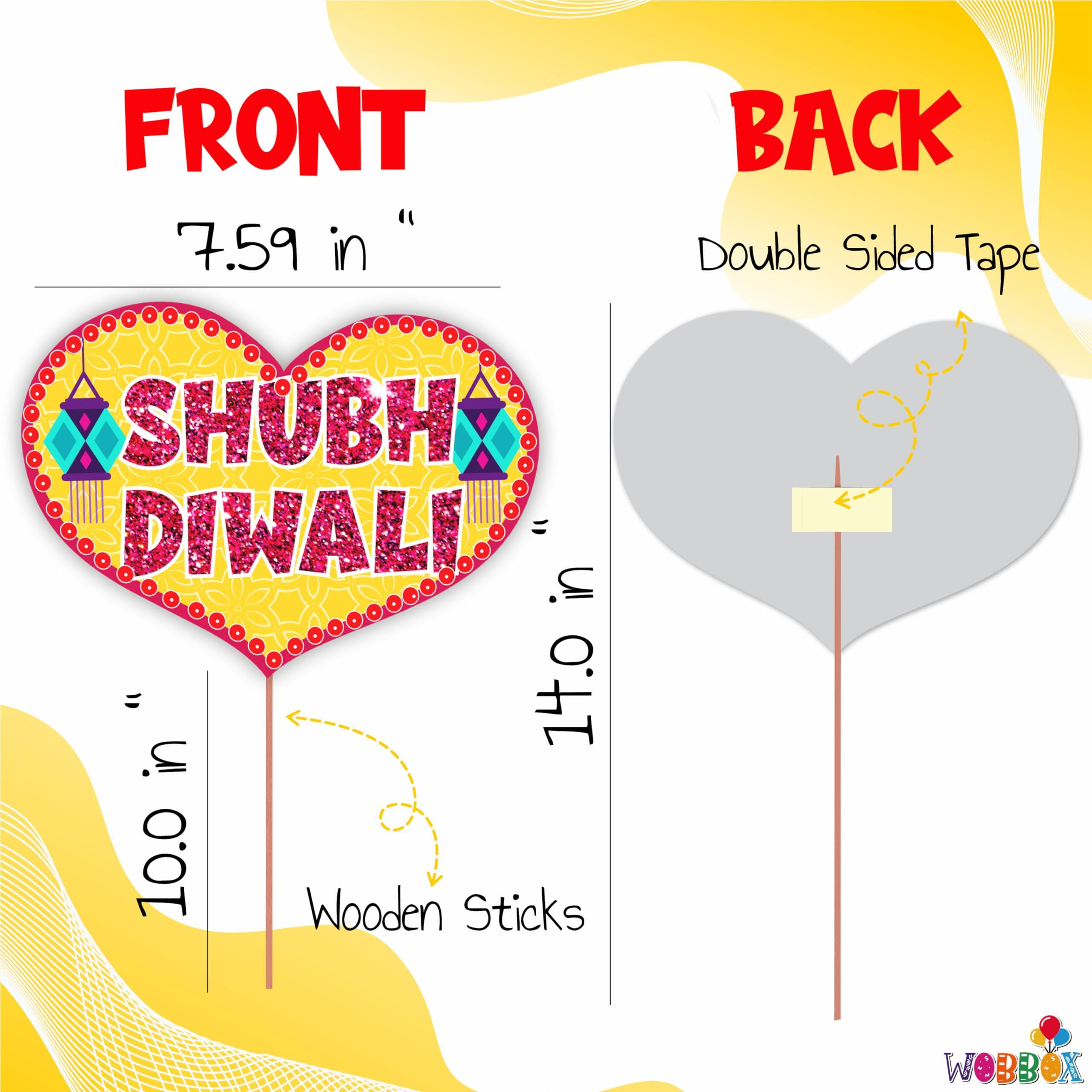 WOBBOX Diwali Decoration Happy Diwali Photo Booth Party Props, Yellow & Purple Colour, Diwali Decoration Item, Diwali Dcor Items (29 Pcs)
