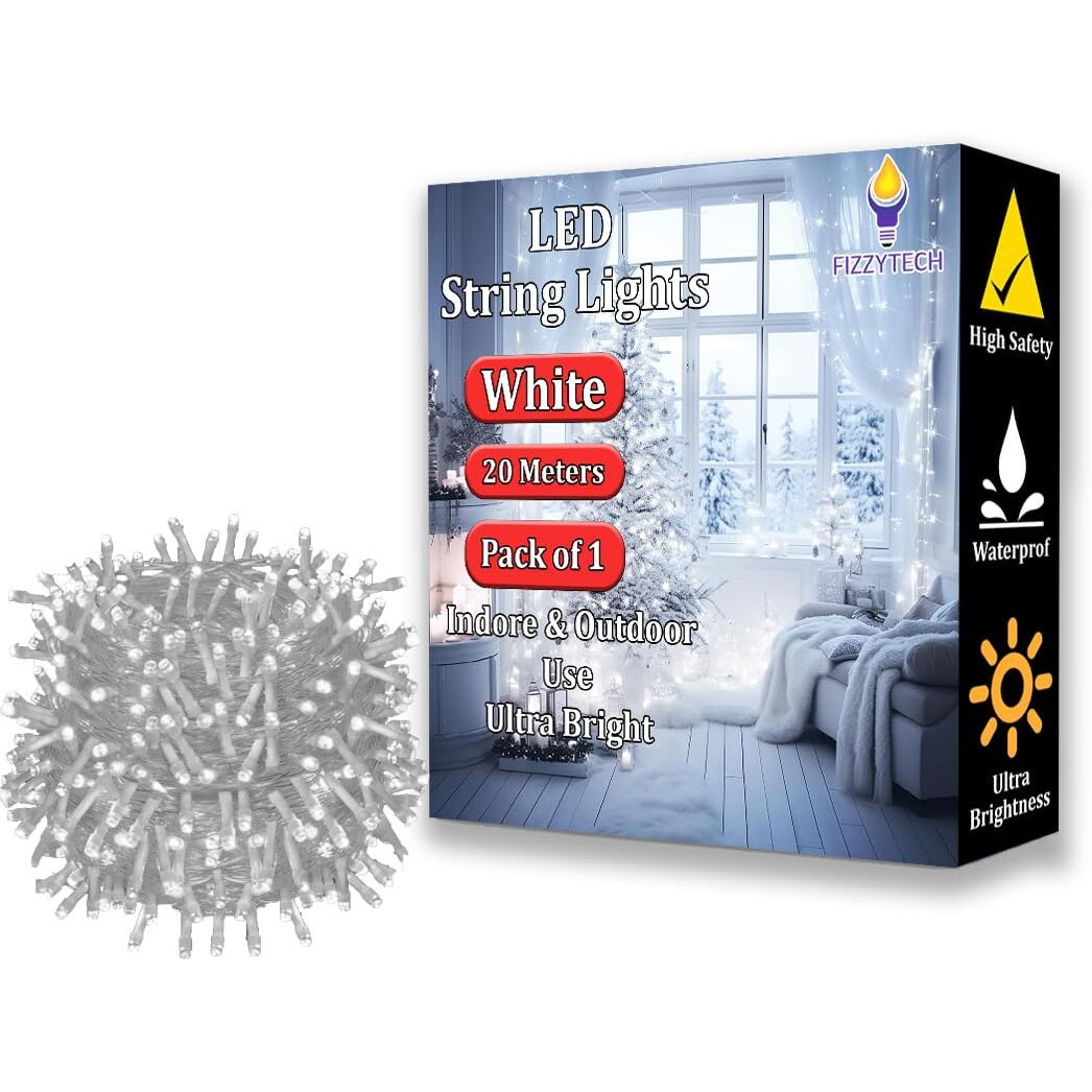 fizzytech 60 LED Rice Light for Decoration Strip and Series Light for Diwali Christmas Lights of Home Decoration, Bedroom Wedding, Birthday Party Patio - 20 Meter (Pack of 1, White)