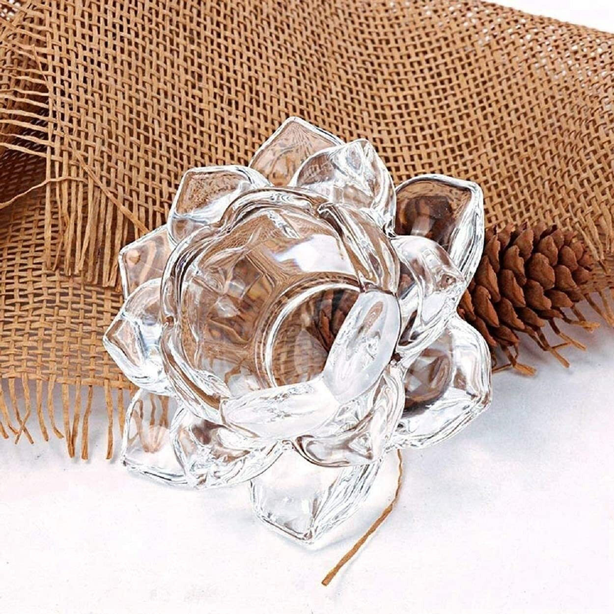 Vilon Italian premium Exquisite Glass Lotus Flower Tea Light Candle Holder, Perfect for Lighting Decoration, Corporate Gifts,Home Decor and Festival Like Diwali, Christmas or Eid Set of (2)