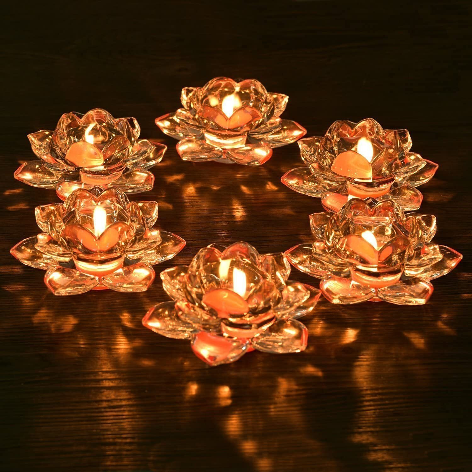 Vilon Italian premium Exquisite Glass Lotus Flower Tea Light Candle Holder, Perfect for Lighting Decoration, Corporate Gifts,Home Decor and Festival Like Diwali, Christmas or Eid Set of (2)
