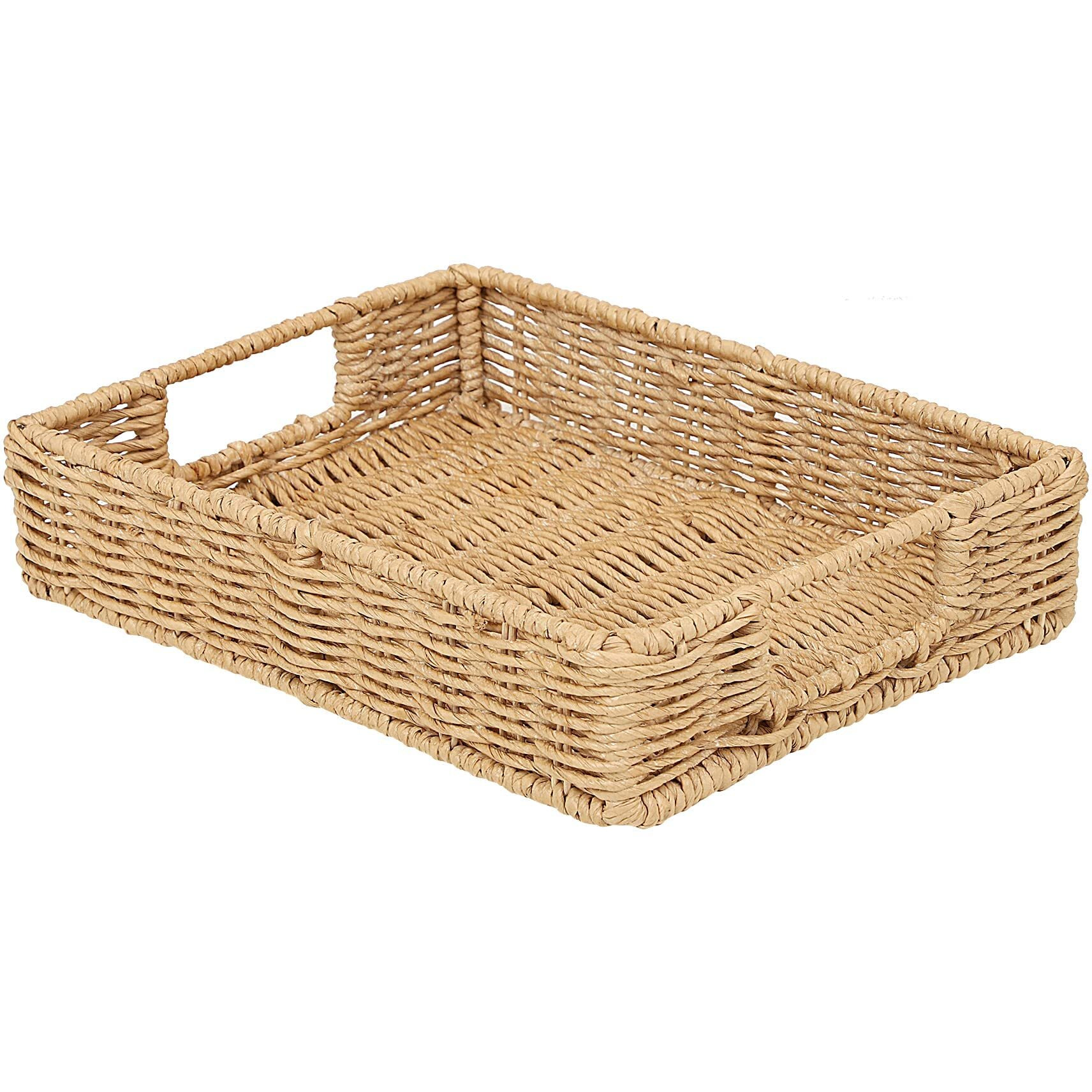AKWAY Wicker Seagrass Water Hyacinth Kauna Grass Serving Round Tray Serving Tray For Home|Dining Table Decorative Trays|Serving Tray|Platter With Handles Diwali Or Deepawali Gifts|11X8X3,Beige