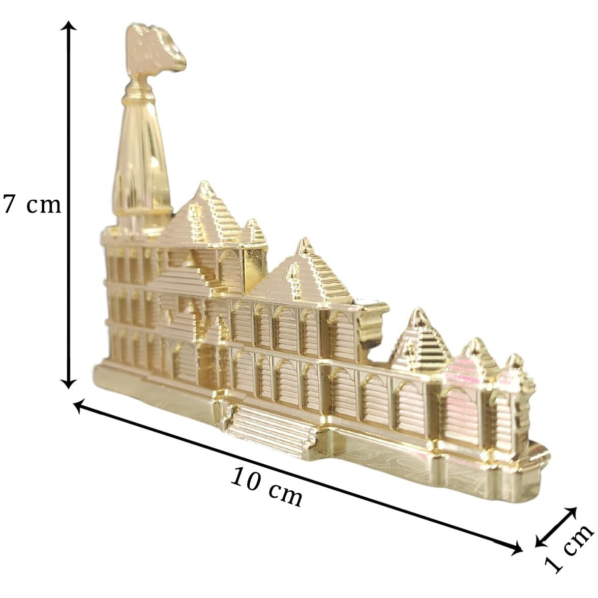Saugat Traders Shri Ram Mandir Model for Car Dashboard Small Size | Metal Showpiece Gold Plated | Diwali Gifts | Spiritual | Good Luck | Gift Item -Golden Color