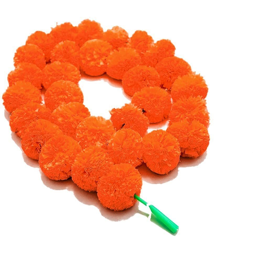 Critoanta Genda Phool Artificial Marigold Fluffy Flower/Genda Phool Garlands String for Diwali, Navratri,Durga Pooja Festival Office Decoration 5 Feet (Orange, 6)