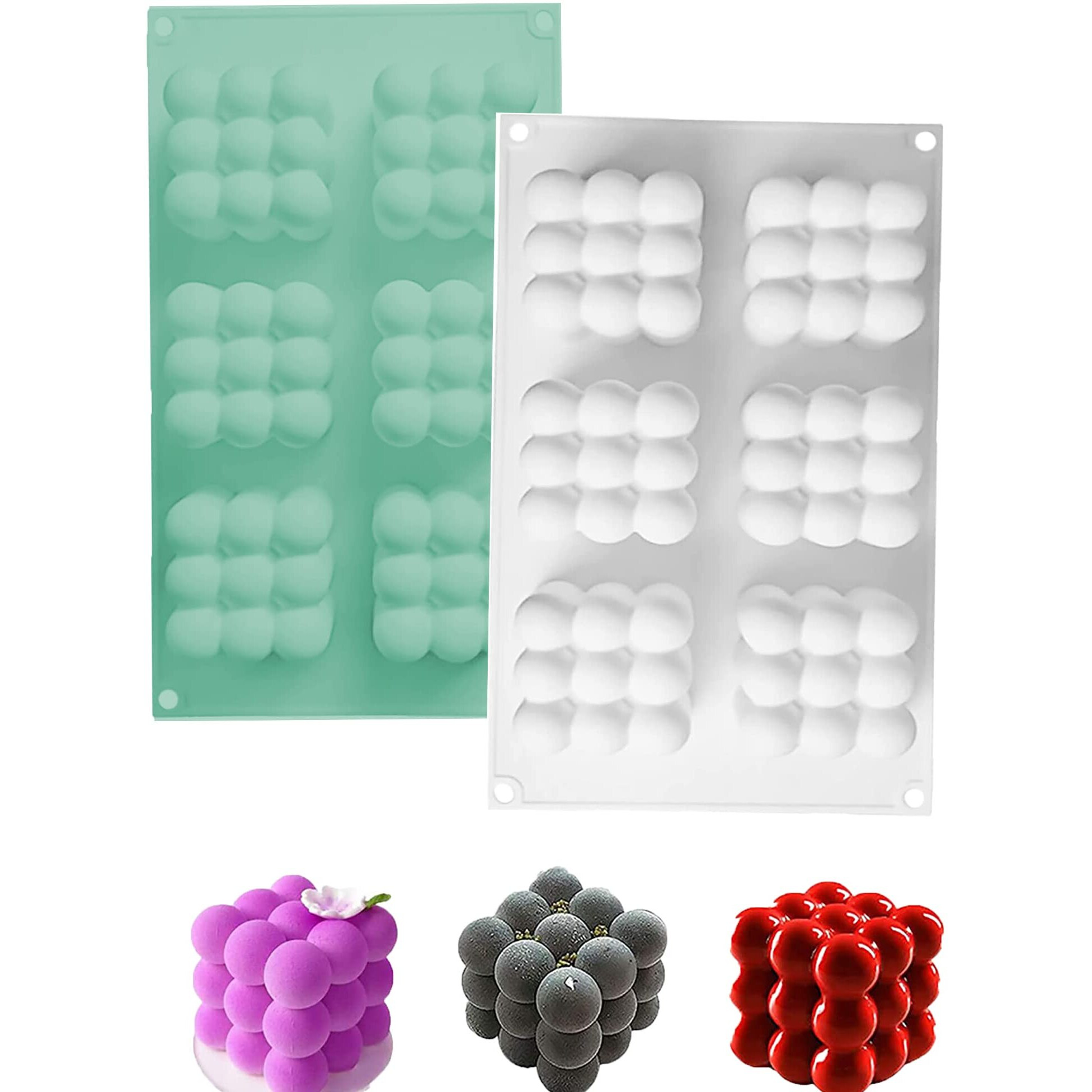 KARP 3D Bubble Candle Cube Molds - 6-Cavity- Ideal for Diwali Candles, Soap Making, Cake Decoration, Pastry, Mousse, Dessert, Trifle, Pudding, Jelly, Cheesecake -Assorted Color (1 Qty)