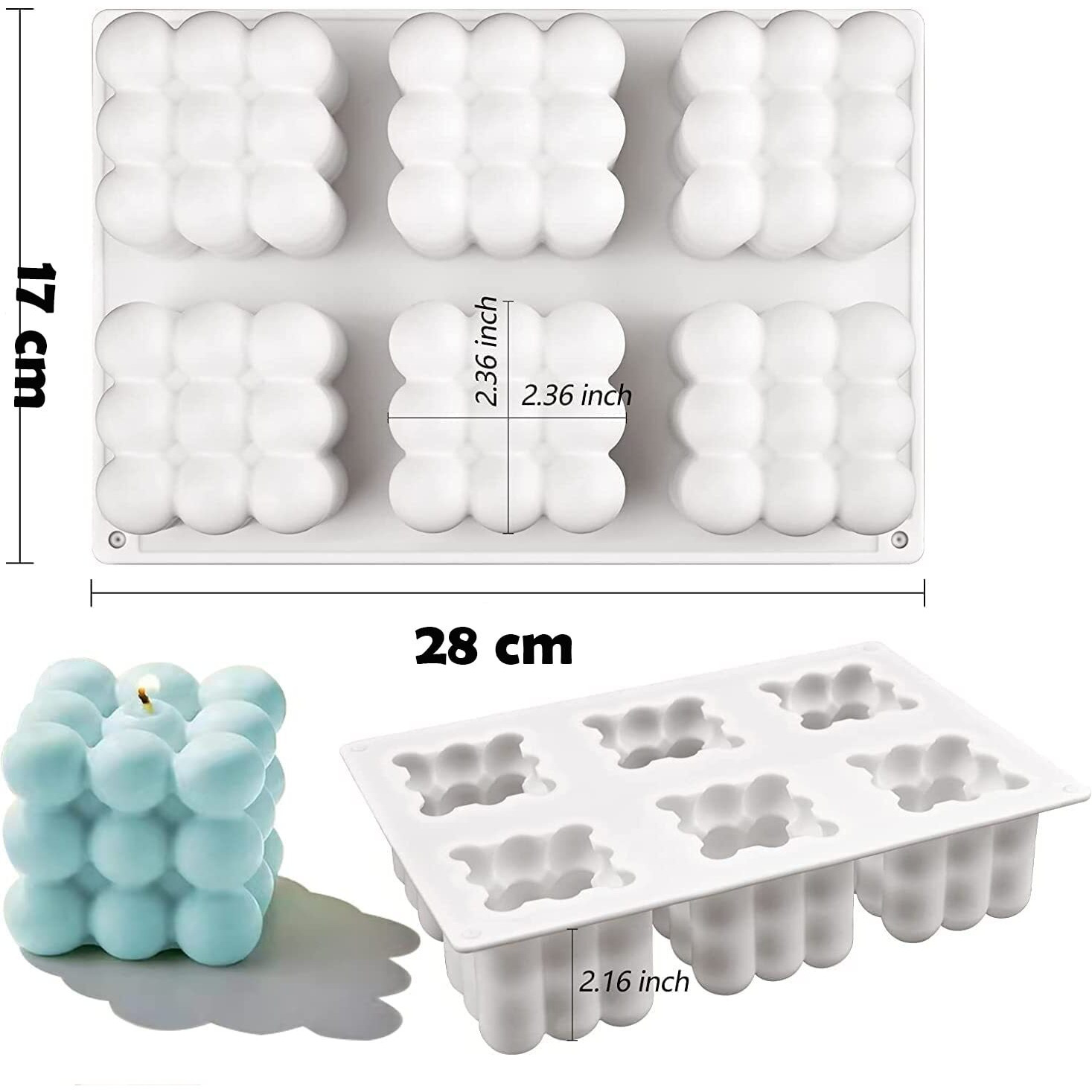 KARP 3D Bubble Candle Cube Molds - 6-Cavity- Ideal for Diwali Candles, Soap Making, Cake Decoration, Pastry, Mousse, Dessert, Trifle, Pudding, Jelly, Cheesecake -Assorted Color (1 Qty)